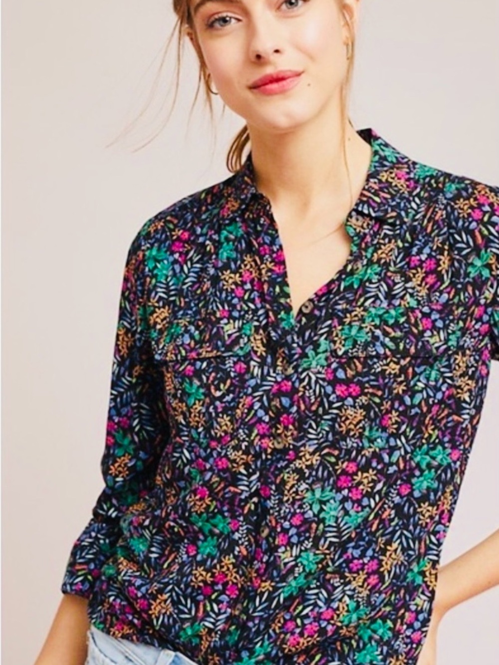 Anthropologie Maeve Blouse Womens Size 8 Amboseli floral button-down top